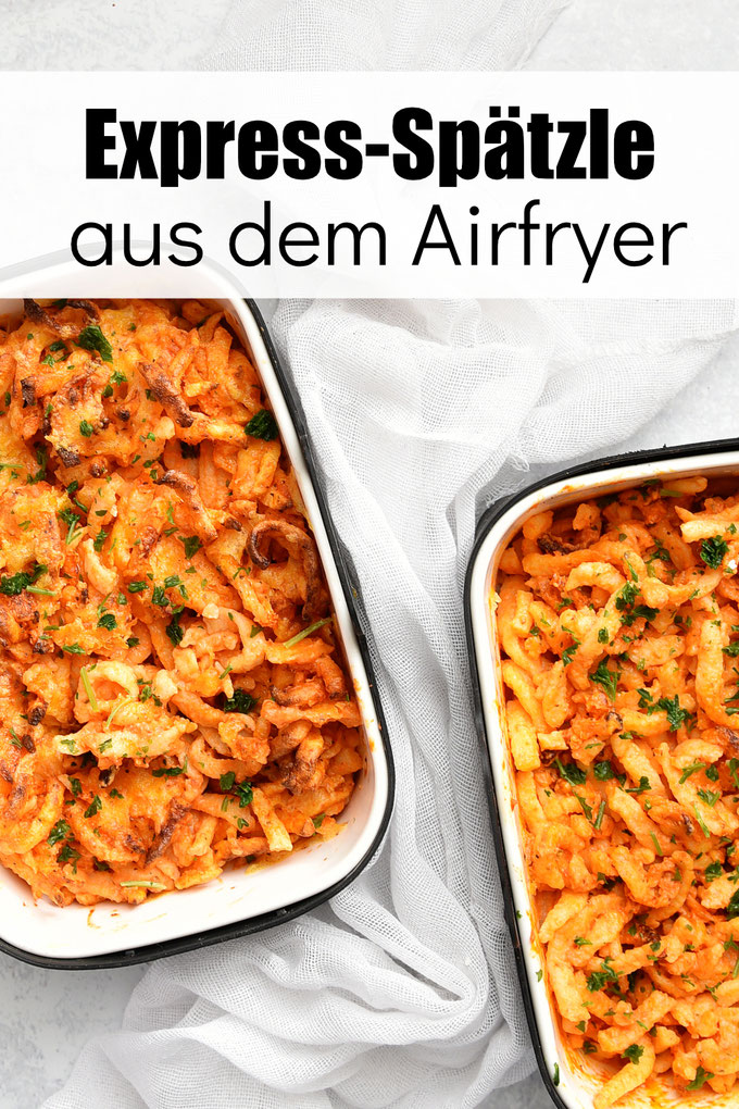 10 Minuten Express Rezept Spätzle aus dem Airfryer in Paprikasoße vegetarisch und vegan möglich, Heißluftfritteuse
