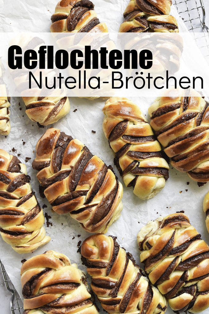 Geflochten Nutella Brötchen, total einfach zu machen, mit Hefeteig und Schokocreme nach Wahl, geflochten um einen Strohhalm, vegan möglich