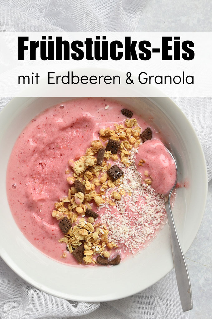 Frühstücks-Eis mit Erdbeeren & Granola, erinnert an Spaghetti Eis, perfektes Frühstück im heißen Sommer, Thermomix, vegan möglich