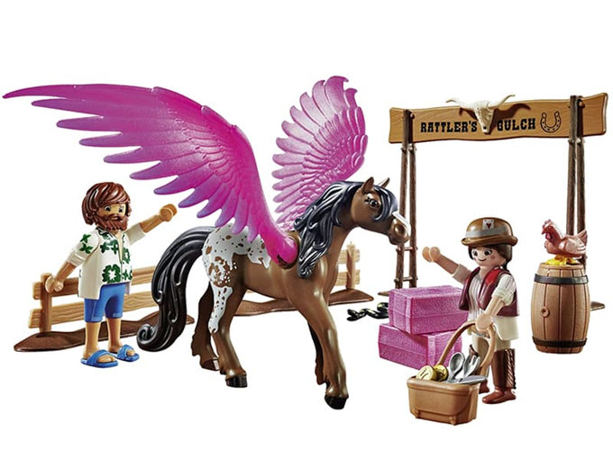 Das Besonderheit im Playmobil Paket 70074 sind die pinke Flügel.