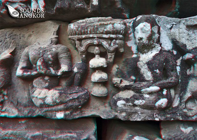 Bayon's three-bell tree, anaglyph version. Red and blue glasses required for relief rendering.