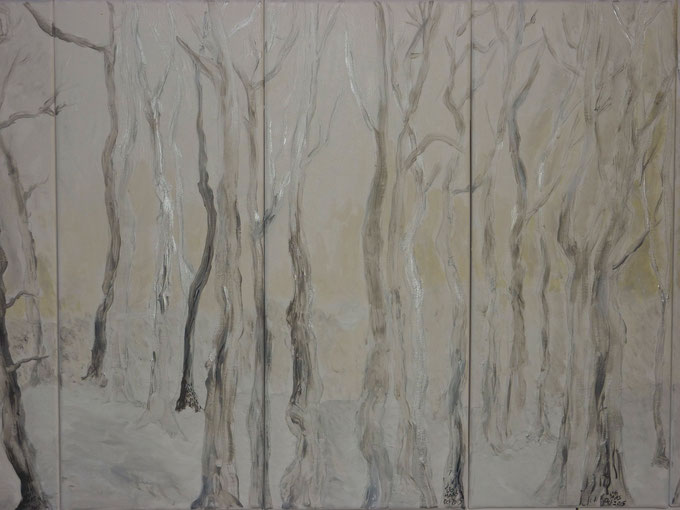 2015 " Le silence de la forêt" ( détail) 6 toiles de 20 x 50 cm Acrylique sur toile