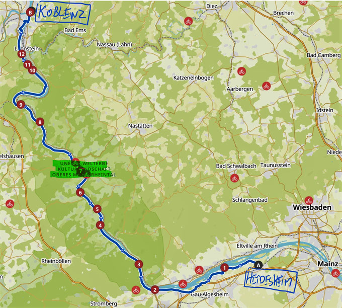 RheinRadweg Etappe Heidenfahrt(Ingelheim)- Koblenz (Festung)