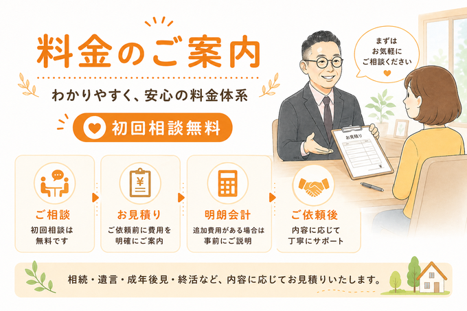 相続・遺言・成年後見・死後事務委任の料金表