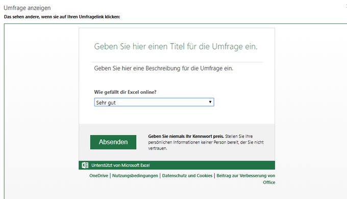 Umfrage Excel online gratis bei Empfänger