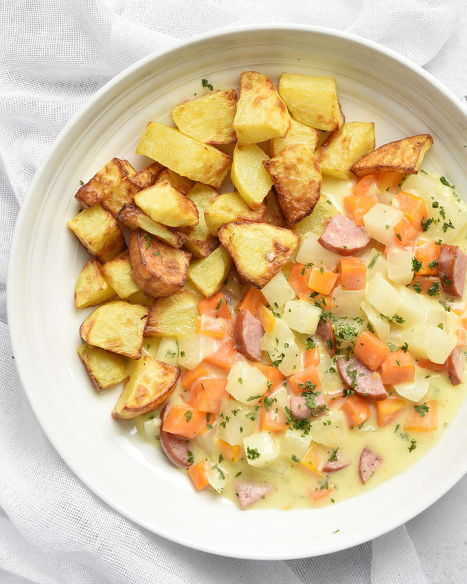 Kabanossi Gemüse mit Backkartoffeln