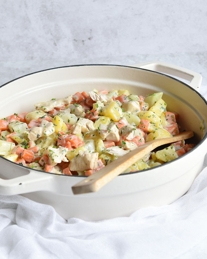 Kartoffel Kohlrabi Pfanne mit Möhren und Hähnchen wahlweise Tofu aus dem Thermomix und Airfryer