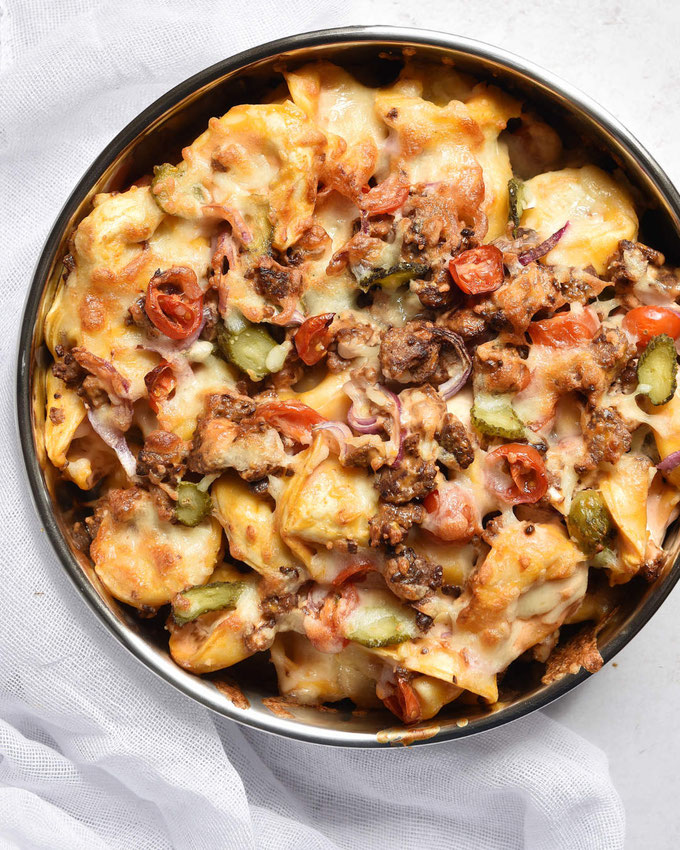 Maultaschen Salat mit Joghurt Honig Senf Dressing Rezept