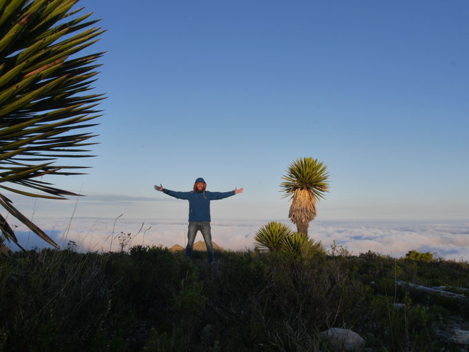 The first rays of sunlight reaching the mountains - the ground I'm standing on is still in the shadow