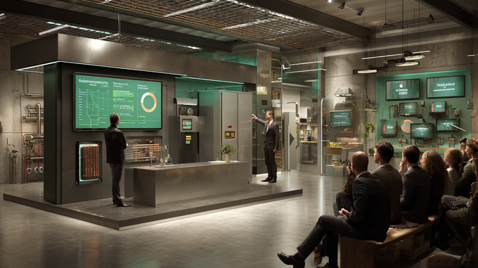 Präsentation einer nachhaltigen Technologie mit Fokus auf Nutzen und Ersparnis im industriellen Umfeld