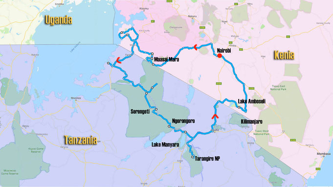 Unsere Route in Kenia und Tanzania