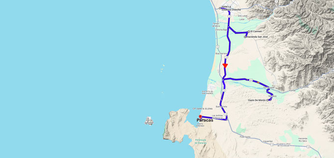 Fahrt von Chincha über El Carmen und Oasis de Moron nach Parscas