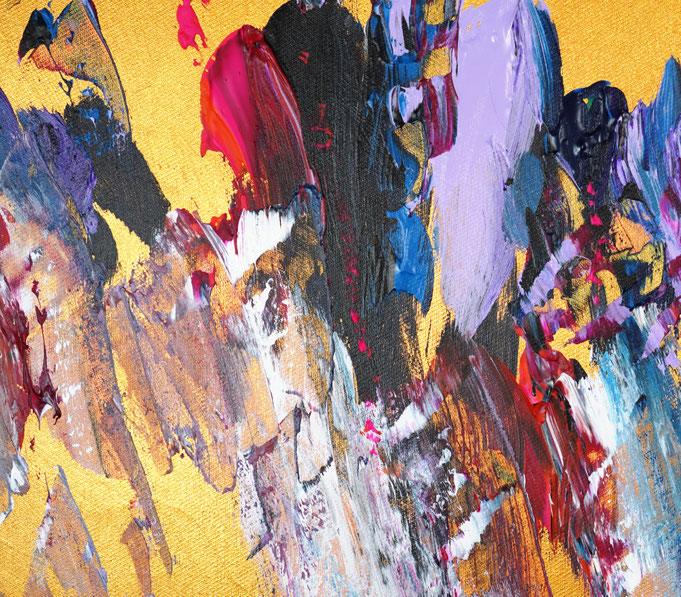 detail foto from the abstract artwork of the artist Peter Nottrott. Gold vibrant large original, acrylic on canvas