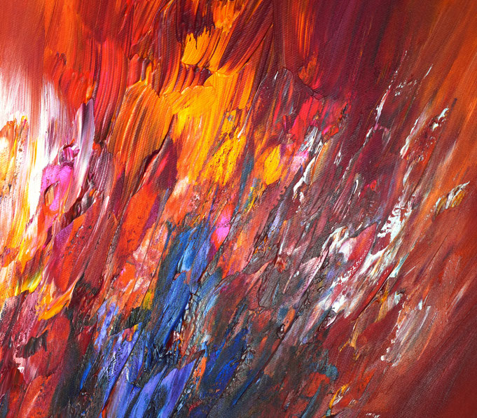 detail of the vibrant red abstract painting