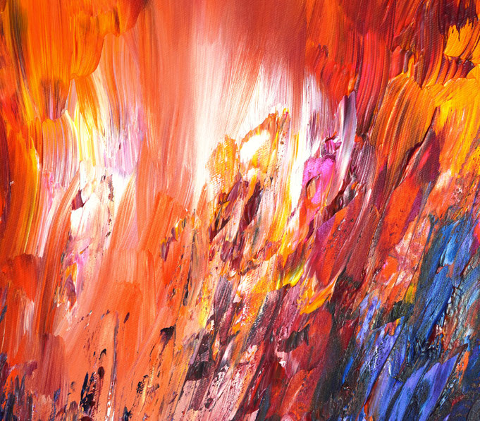 detail of the vibrant red abstract painting