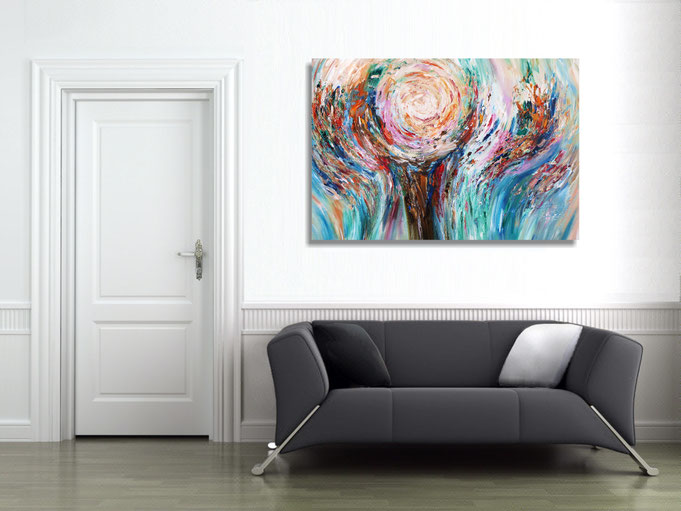 The finished painting hanging on the wall