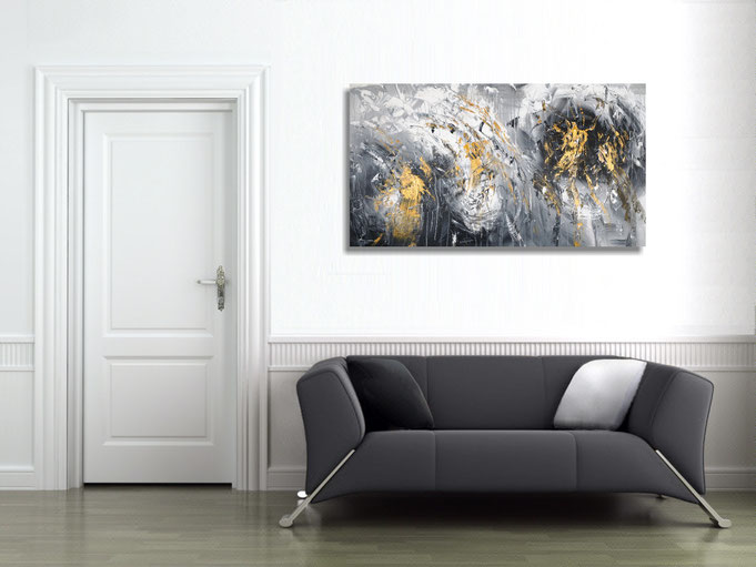 The abstract painting in the finished clamped to the wall .