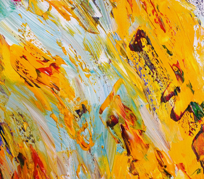 Detail of the abstract and detailed, red colorful painting. Acrylic on canvas