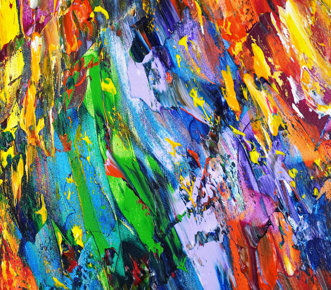 detail of the vibrant red abstract painting