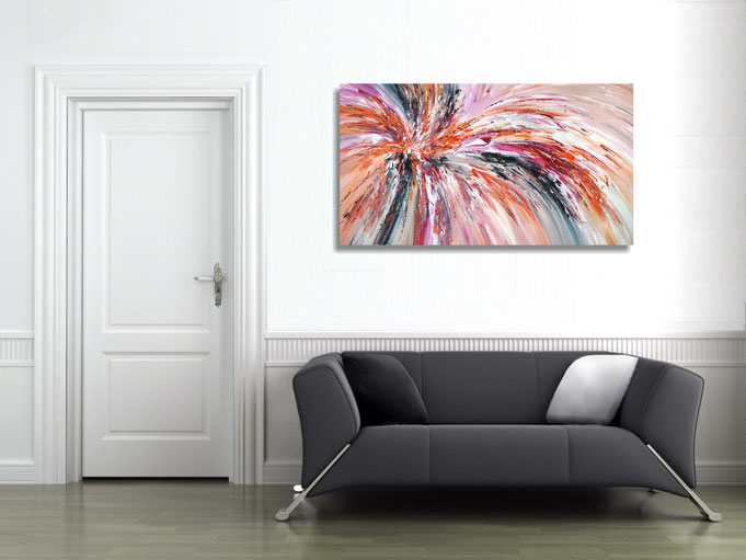 The abstract painting in the finished clamped to the wall .