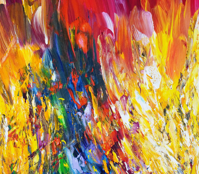 detail of the vibrant red abstract painting