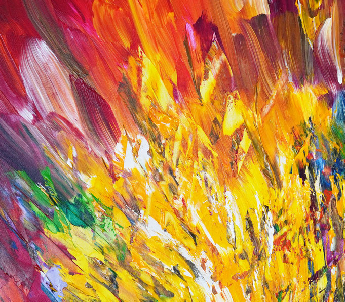 detail of the vibrant red abstract painting