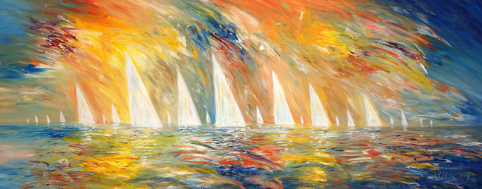 Abstracted sea, water, wind, waves, sailing boats