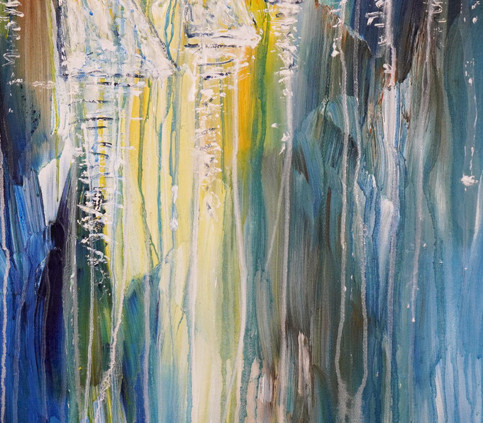 detail photo of the large vibrant sail boat painting