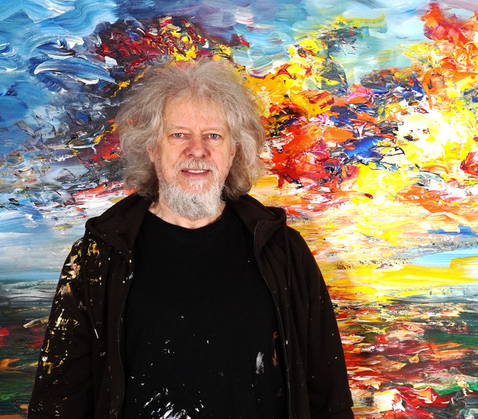 ... just finished painting: Peter with Landscape Evening Clouds XL 1