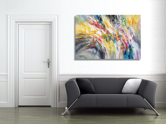 The finished painting hanging on the wall