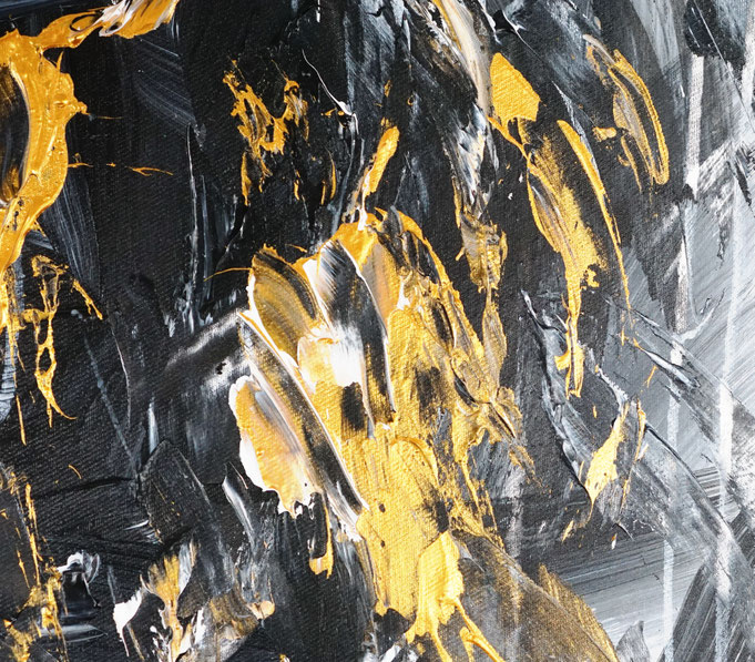 detail of the abstract black white golden painting