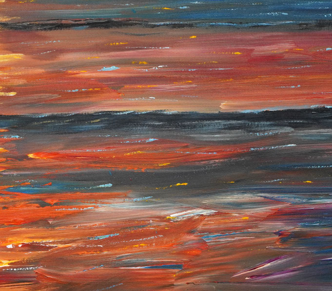 detail of the cloudscape painting at sunset by the artist Peter Nottrott