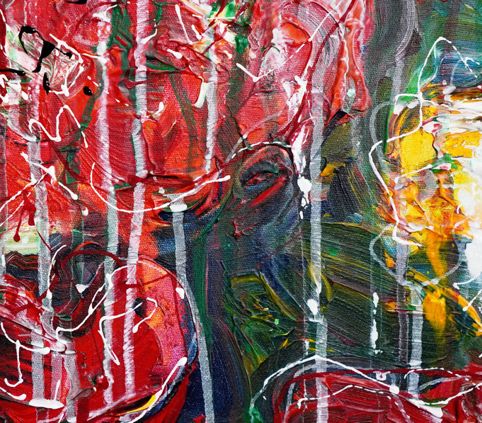 detail of the large poppy painting in portrait format