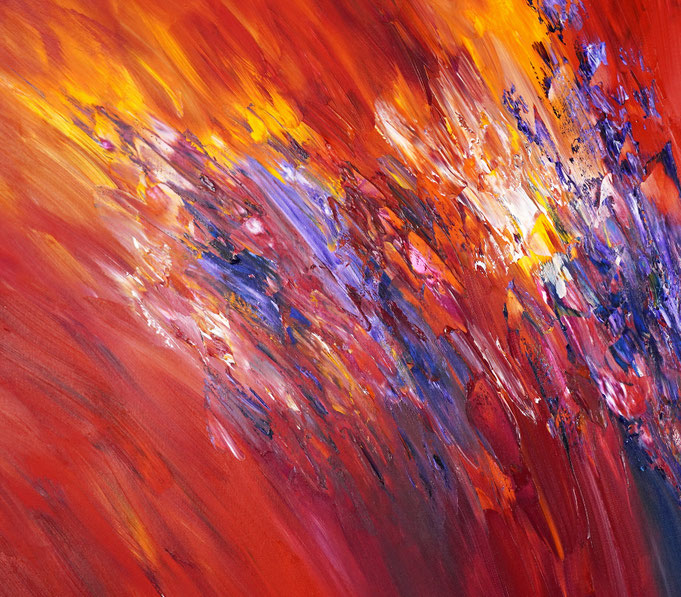detail of the vibrant red abstract painting
