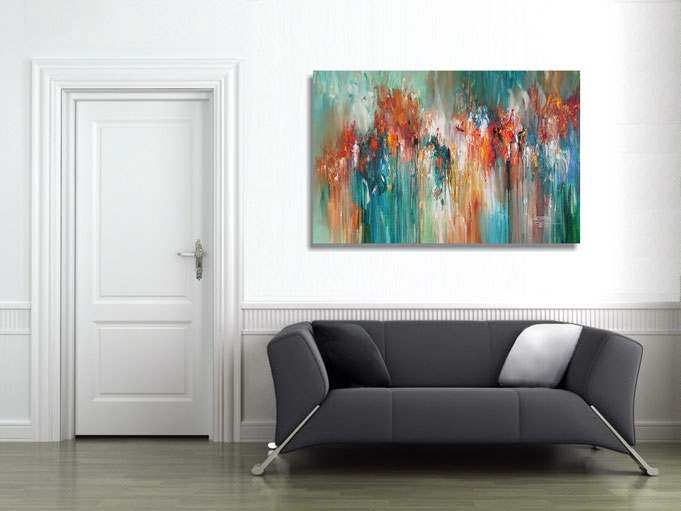 The finished painting hanging on the wall