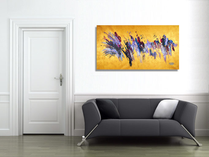 The abstract painting in the finished clamped to the wall .