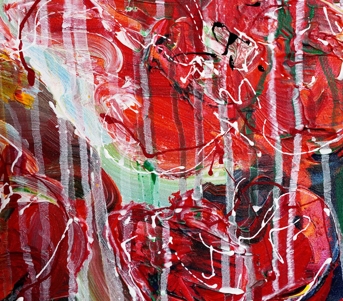 detail of the large poppy painting in portrait format