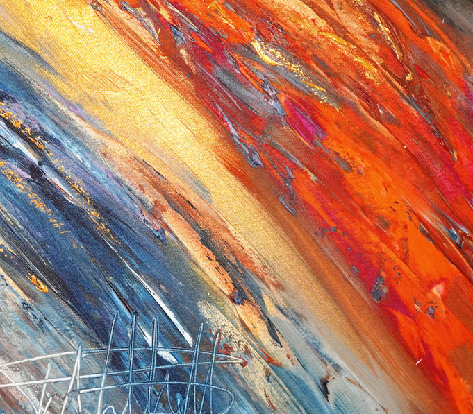 detail of the abstract painting in an oversized panoramic format