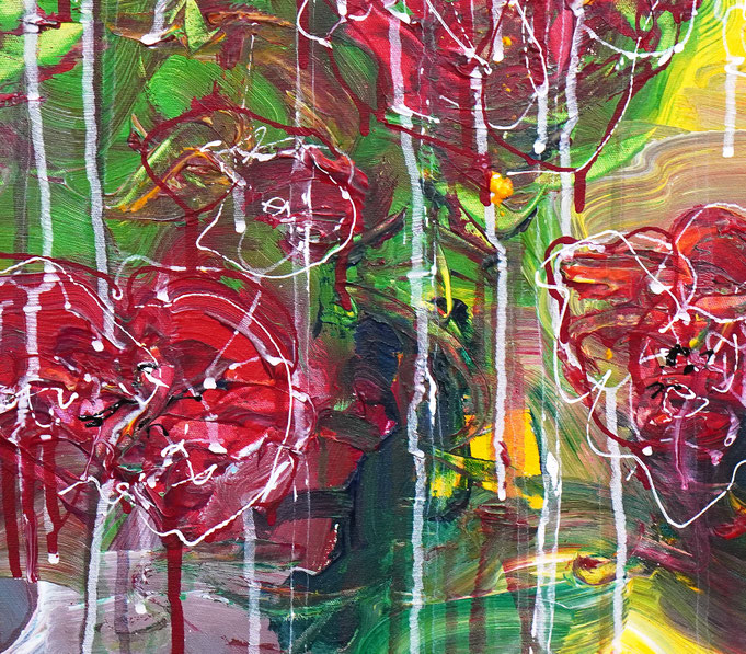 detail of the large poppy painting in portrait format
