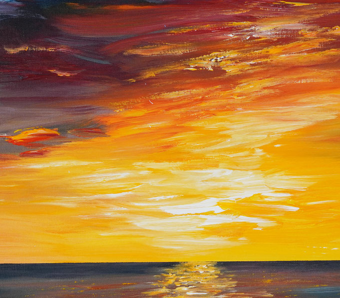 detail of the cloudscape painting at sunset by the artist Peter Nottrott