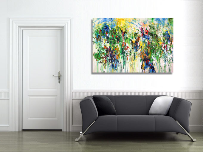 The finished painting hanging on the wall