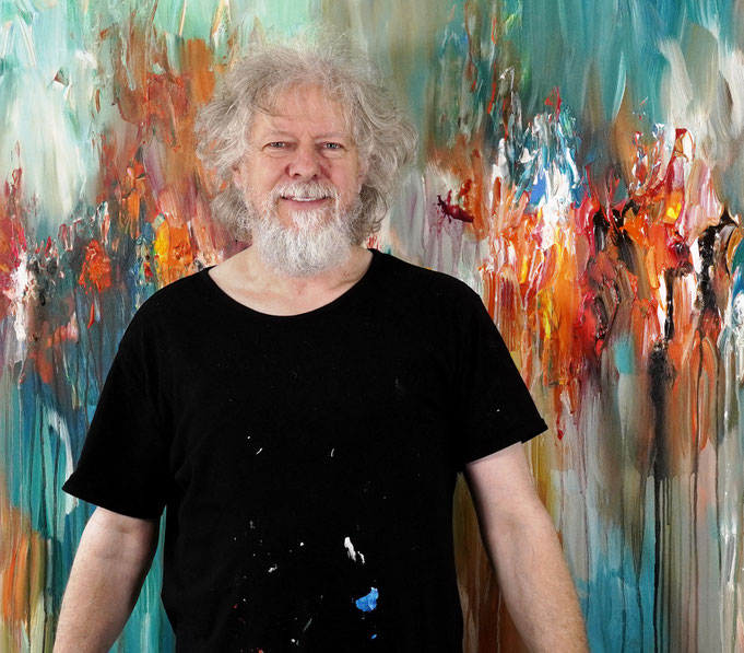 artist Peter Nottrott with his large painting Abstract Epos XL 1