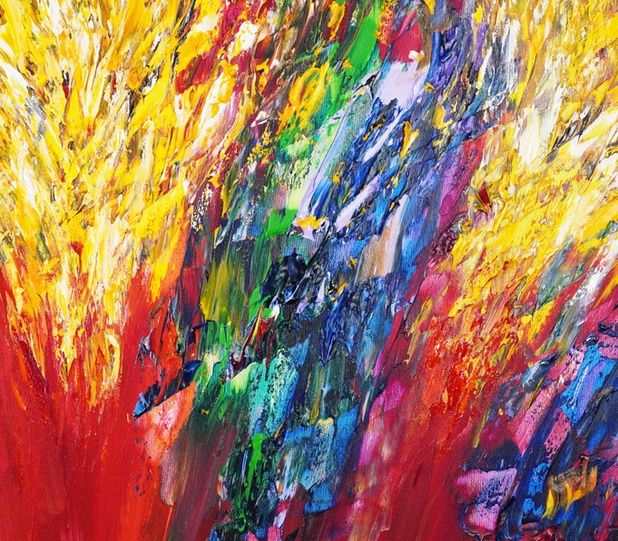 detail of the vibrant red abstract painting