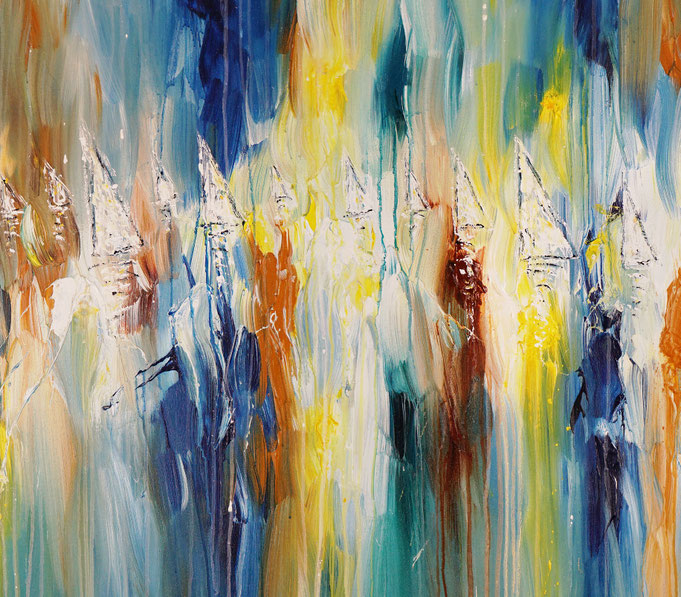 detail photo of the large vibrant sail boat painting