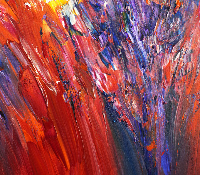 detail of the vibrant red abstract painting