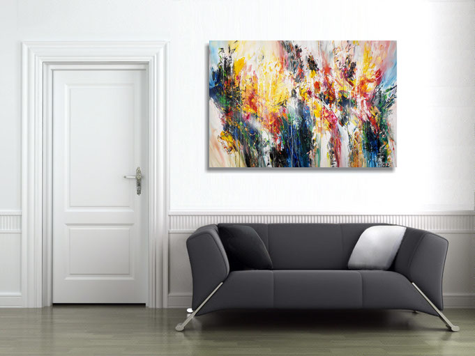 The finished painting hanging on the wall