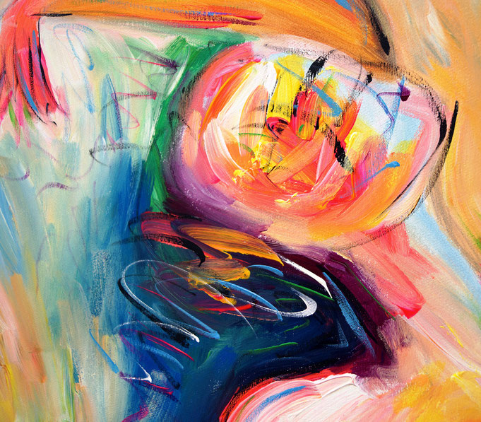detail of the extra large painting colorful dancing amorists on canvas