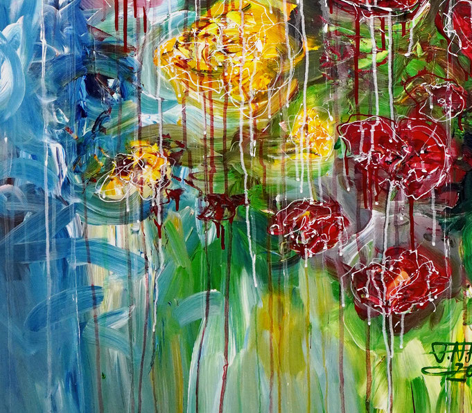 detail of the large poppy painting in portrait format