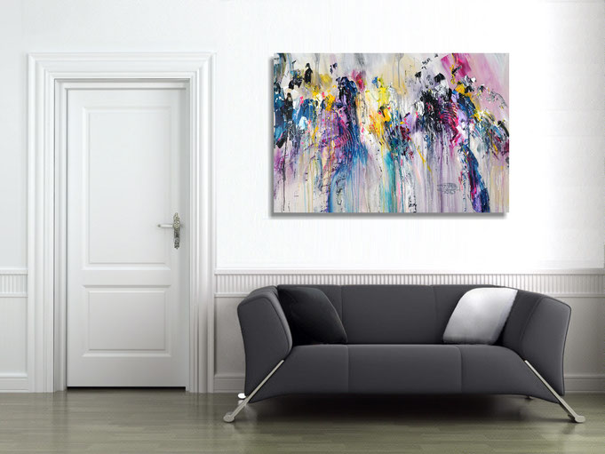 The finished painting hanging on the wall