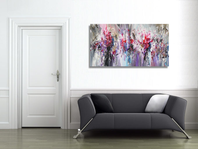 The abstract painting in the finished clamped to the wall .